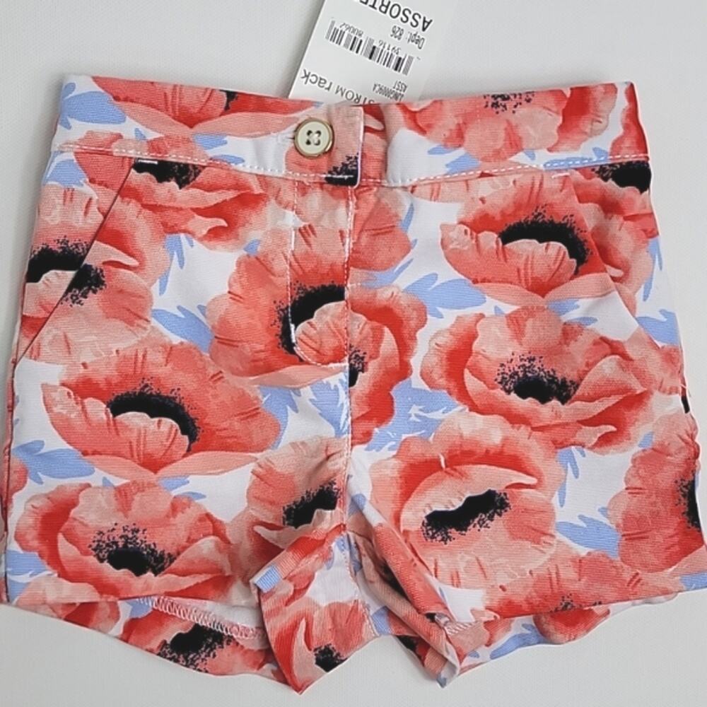 Janie and Jack Floral Orange Poppies Print Cotton Short 6-12 Months